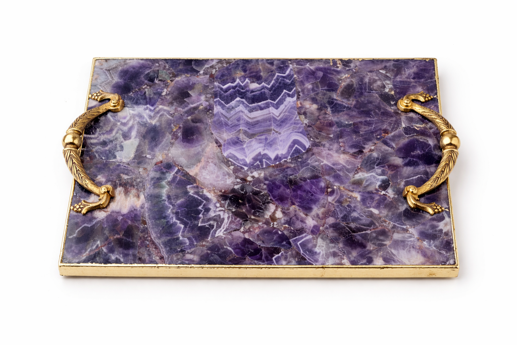 Amethyst Agate Serving Tray With Brass Handles
